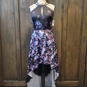 Morgan & Co. Black and Purple Floral High-Low Dress
